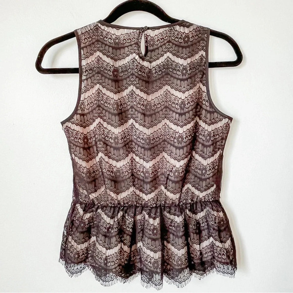 NWOT Ann Taylor Loft Lace Peplum Sleeveless Top XS Petite Black Cream/Blush Pink - Picture 6 of 12